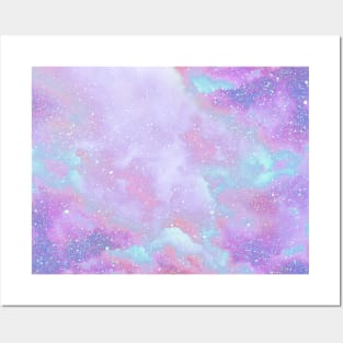 fairy dust glitter clouds magic sky in pastel colors pink purple and blue Posters and Art